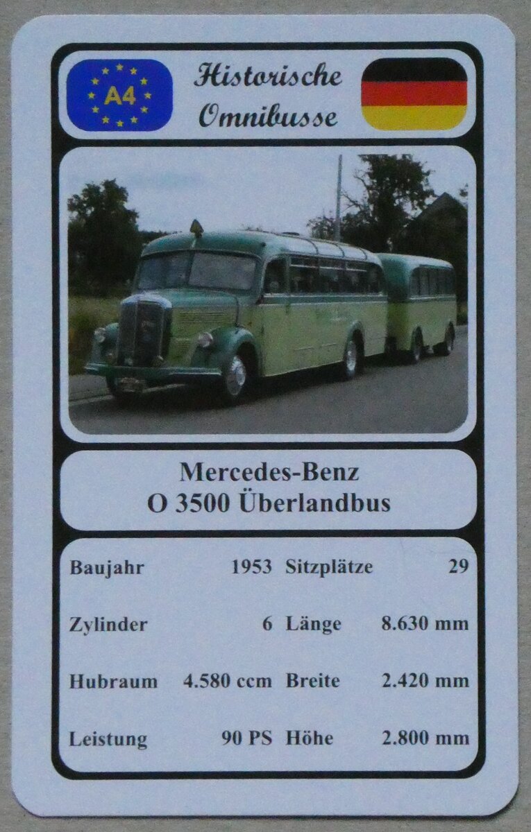 (269'229) - Quartett-Spielkarte mit Mercedes-Benz O 3500 berlandbus von 1953 am 17. November 2024 in Thun