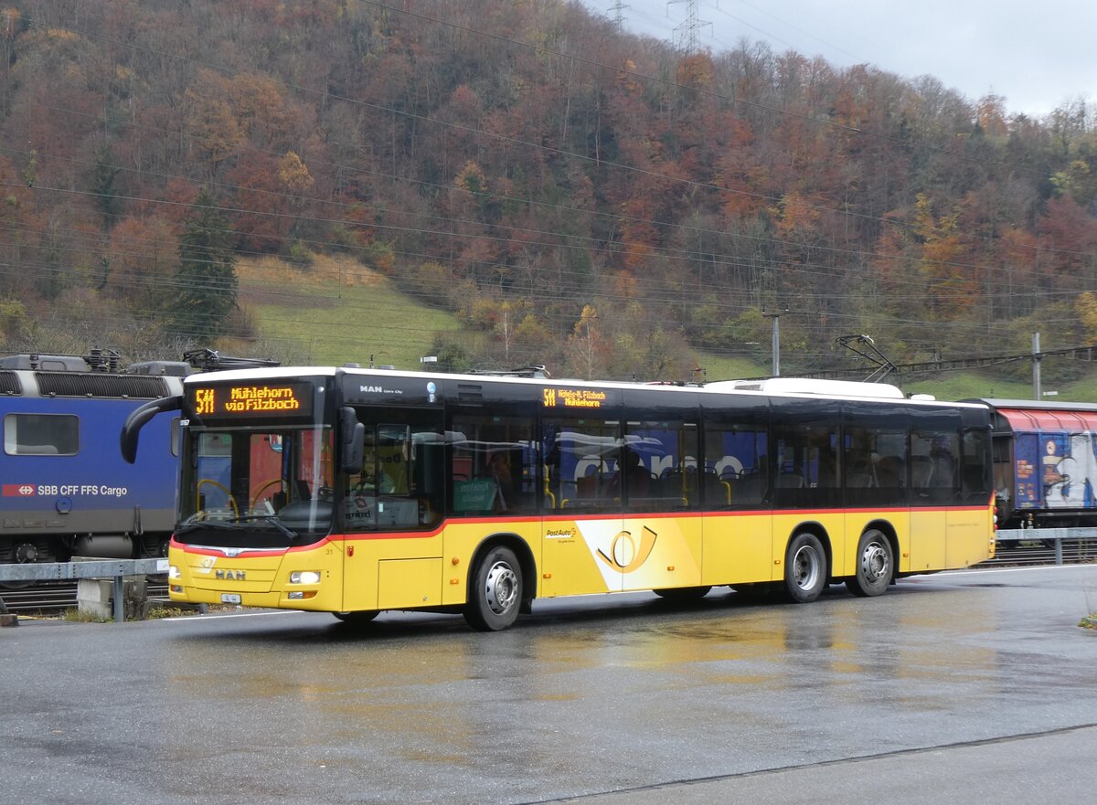 (269'259) - Niederer, Filzbach - Nr. 31/GL 44/PID 10'167 - MAN (ex Schwizer, Goldach; ex Casutt, Gossau) am 19. November 2024 beim Bahnhof Ziegelbrcke