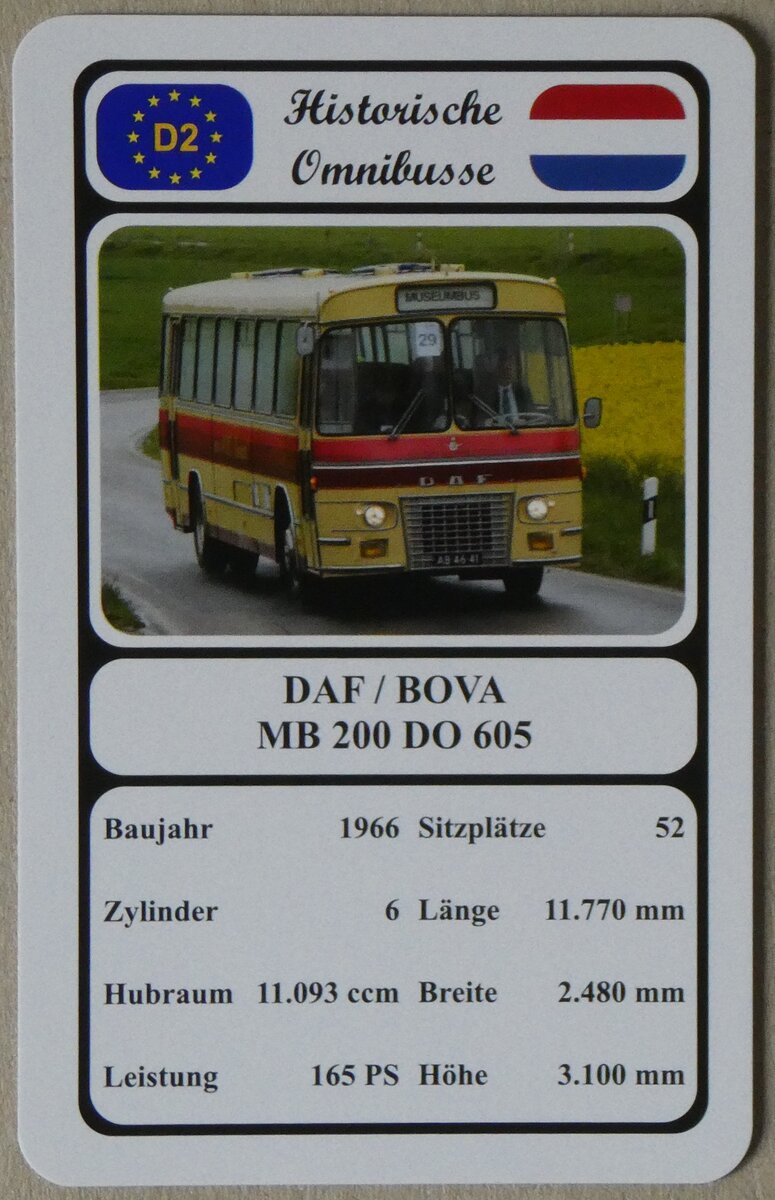 (269'687) - Quartett-Spielkarte mit DAF / BOVA MB 200 DO 605 von 1966 am 8. Dezember 2024 in Thun