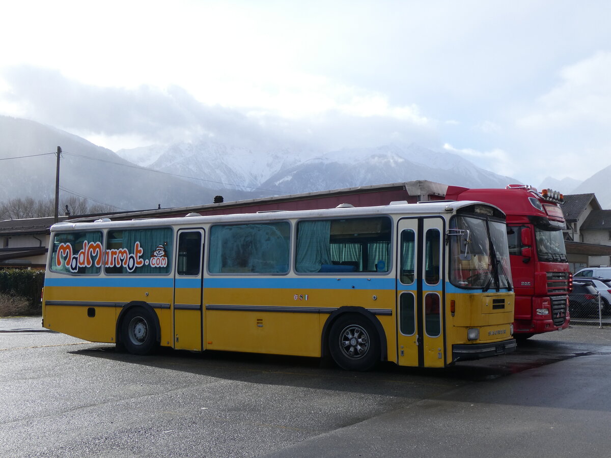 (270'021) - MadMarmot, Nyon - Saurer/Tscher (ex Auto-Transports, La Cte-aux Fes; ex P 24'238) am 20. Dezember 2024 in Fully, Stade de Charnot