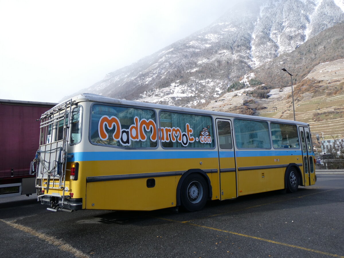 (270'028) - MadMarmot, Nyon - Saurer/Tscher (ex Auto-Transports, La Cte-aux-Fes; ex P 24'238) am 20. Dezember 2024 in Fully, Stade de Charnot