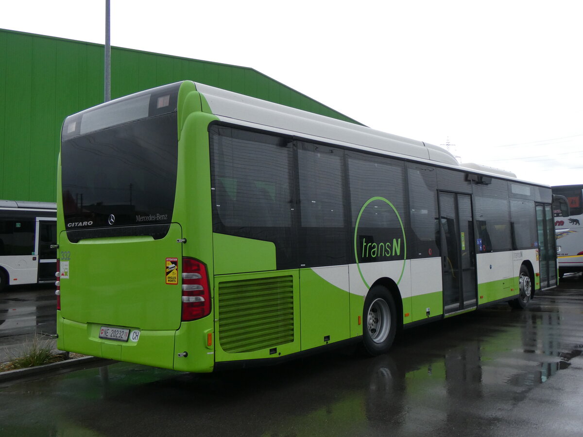 (270'092) - transN, La Chaux-de-Fonds - Nr. 332/NE 20'232 - Mercedes (ex TRN La Chaux-de-Fonds Nr. 332) am 22. Dezember 2024 in Kerzers, Interbus