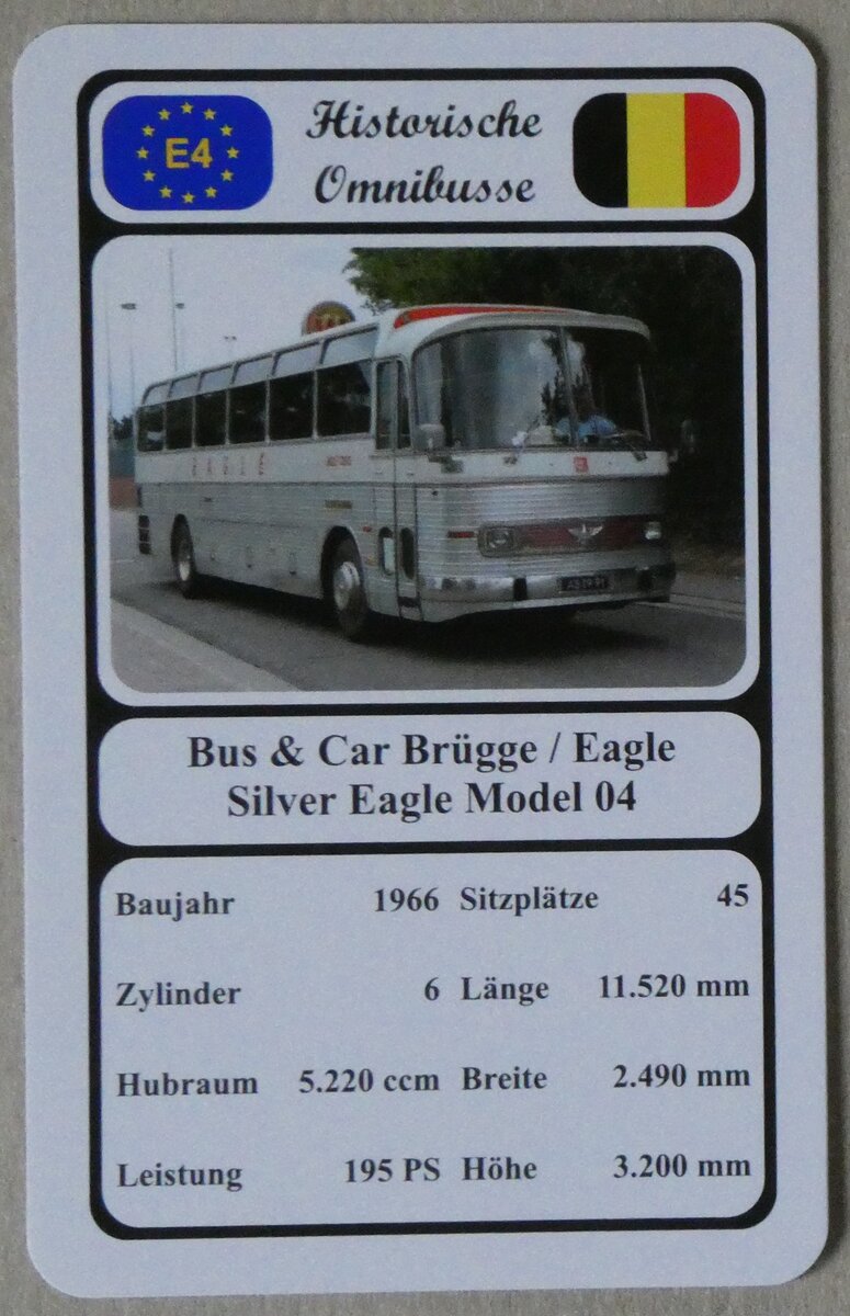 (270'126) - Quartett-Spielkarte mit Bus & Car Brgge / Eagle Silver Eagle Model 04 von 1966 am 22. Dezember 2024 in Thun