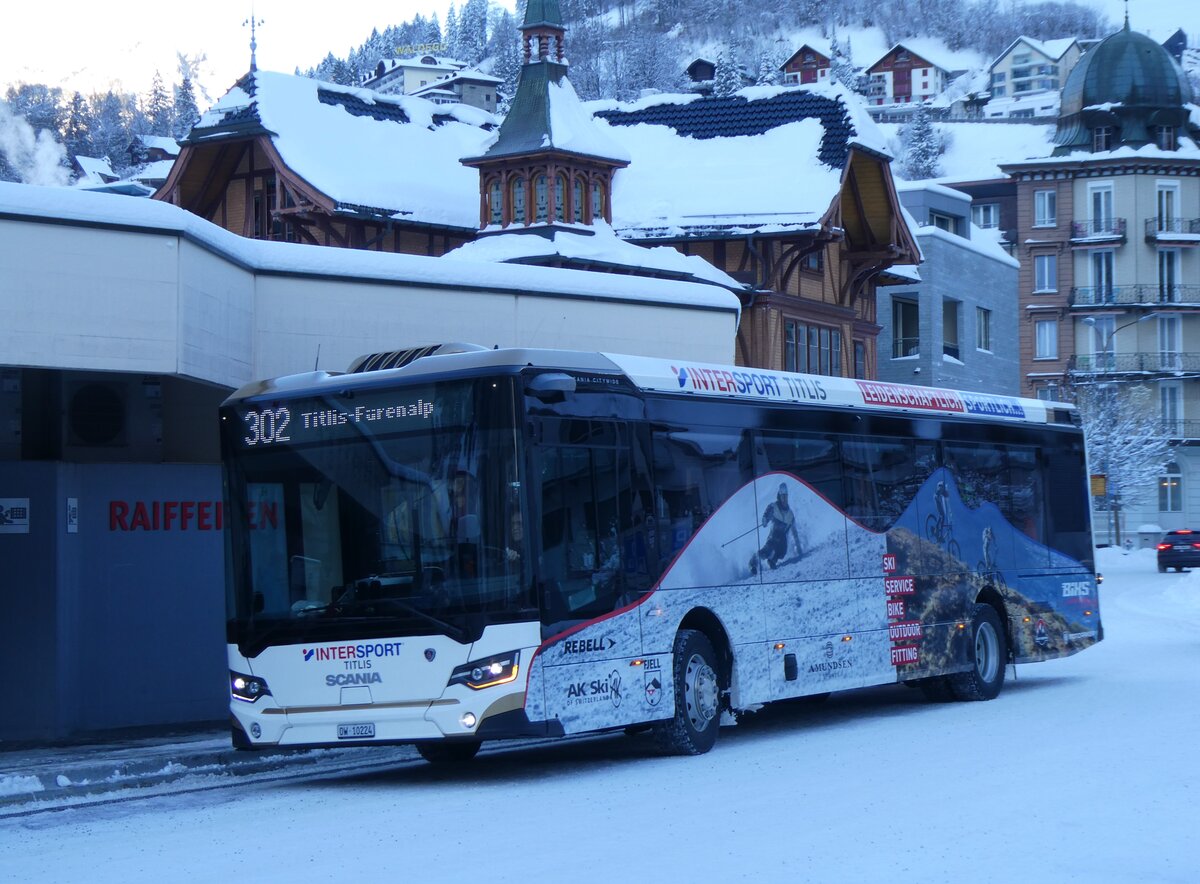 (270'173) - EAB Engelberg - Nr. 2/OW 10'224 - Scania am 25. Dezember 2024 beim Bahnhof Engelberg