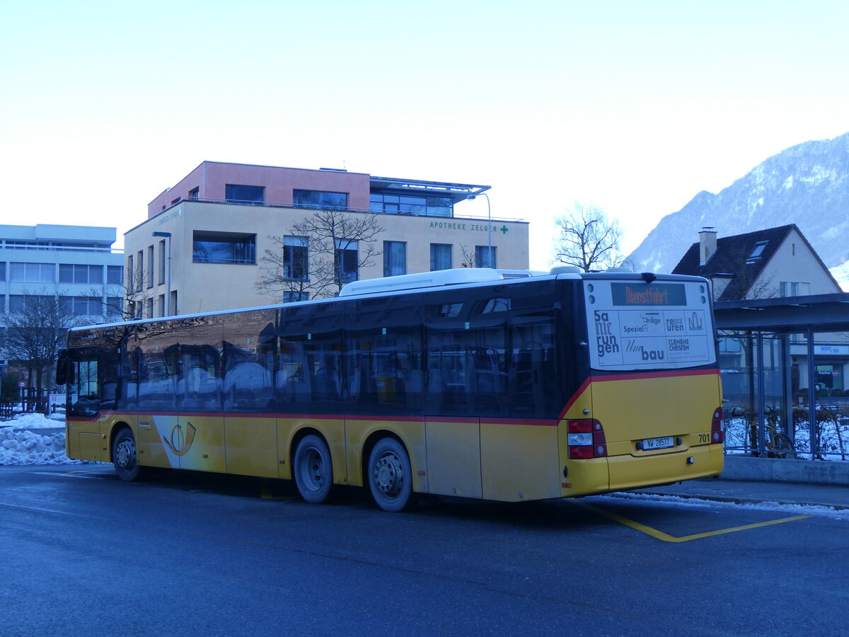 (270'218) - PostAuto Zentralschweiz - Nr. 701/NW 28'577/PID 11'595 - MAN (ex Nr. 71) am 25. Dezember 2024 beim Bahnhof Stans