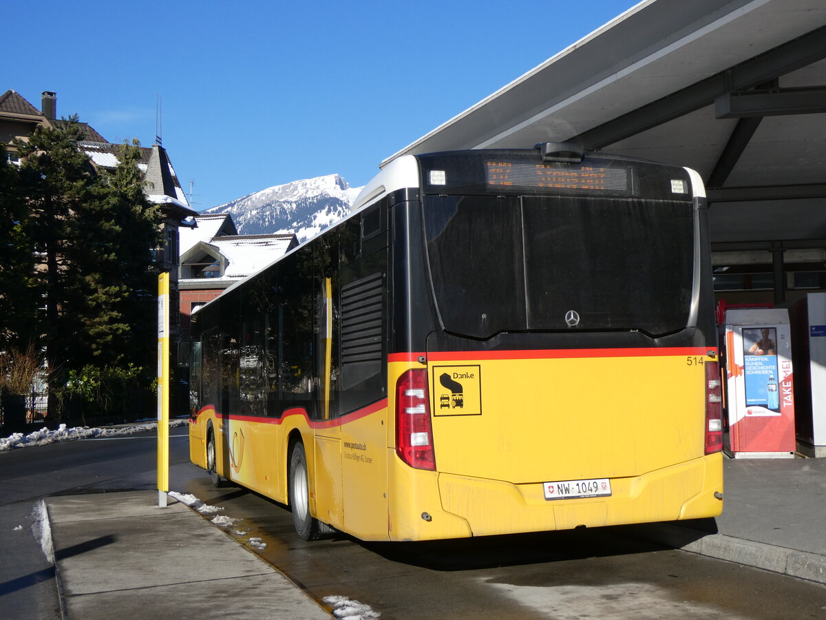 (270'229) - PostAuto Zentralschweiz - Nr. 514/NW 1049/PID 10'589 - Mercedes (ex Hfliger, Sursee Nr. 29) am 25. Dezember 2024 beim Bahnhof Sarnen