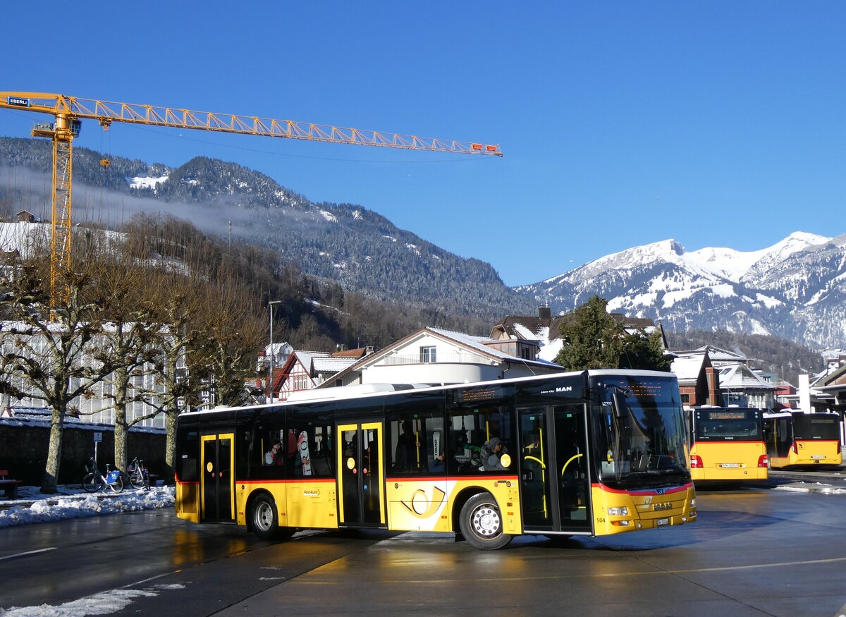 (270'237) - PostAuto Zentralschweiz - Nr. 504/OW 10'004/PID 10'777 - MAN (ex Nr. 10; ex Dillier, Sarnen Nr. 10) am 25. Dezember 2024 beim Bahnhof Sarnen