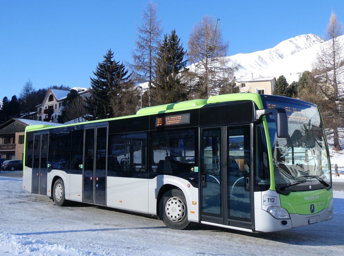 (270'258) - Engadin Bus, St. Moritz - GR 100'352 - Mercedes (ex Busland, Burgdorf Nr. 112) am 27. Dezember 2024 beim Bahnhof Zuoz