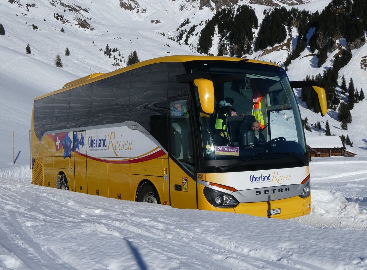 (270'376) - Oberland Reisen, Thun - Nr. 22/BE 92'977 - Setra (ex AVG Grindelwald Nr. 22) am 29. Dezember 2024 auf der Bussalp