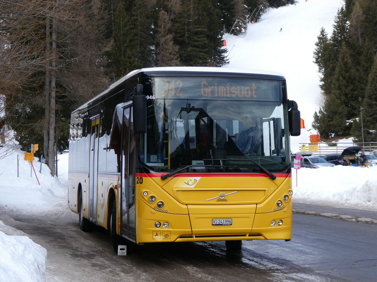 (270'544) - PostAuto wallis - Nr. 20/VS 243'996/PID 10'946 - Volvo am 2. Januar 2025 in Anzre, Tlcabine