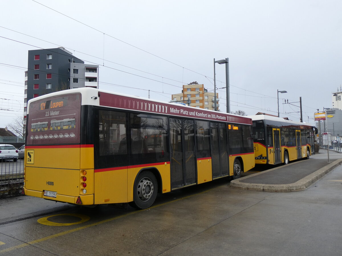 (270'792) - PostAuto Bern - BE 193'594/PID 5501 - Lanz+Marti/Hess Personenanhnger (ex Klopfstein, Laupen) am 9. Januaar 2025 beim Bahnhof Ddingen