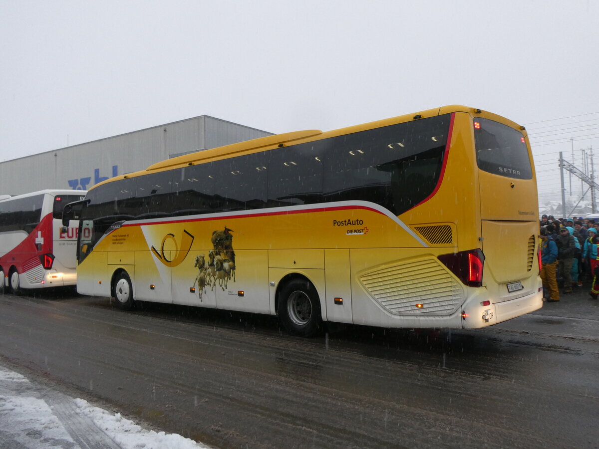 (270'860) - Tschannen, Zofingen - Nr. 23/AG 6683 - Setra (ex Slovak Lines, SK-Bratislava; ex Vorfhrwagen EvoBus, Mannheim) am 11. Januar 2025 beim Bahnhof Frutigen