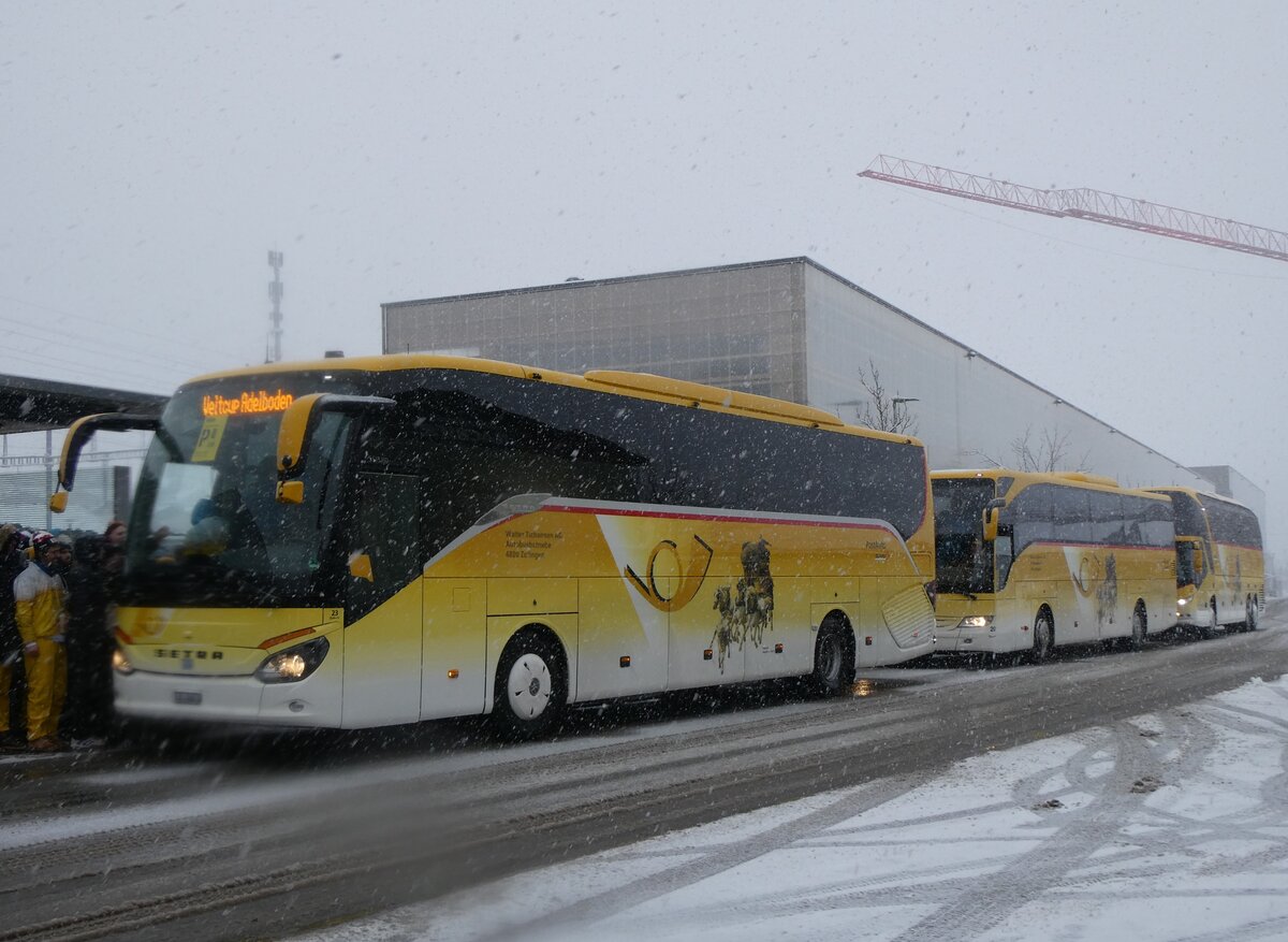 (270'912) - Tschannen, Zofingen - Nr. 23/AG 6683 - Setra (ex Slovak Lines, SK-Bratislava; ex Vorfhrwagen EvoBus, Mannheim) am 11. Januar 2025 beim Bahnhof Frutigen
