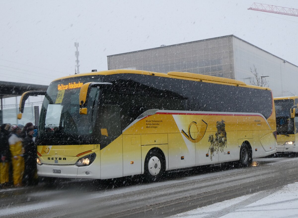 (270'913) - Tschannen, Zofingen - Nr. 23/AG 6683 - Setra (ex Slovak Lines, SK-Bratislava; ex Vorfhrwagen EvoBus, Mannheim) am 11. Januar 2025 beim Bahnhof Frutigen