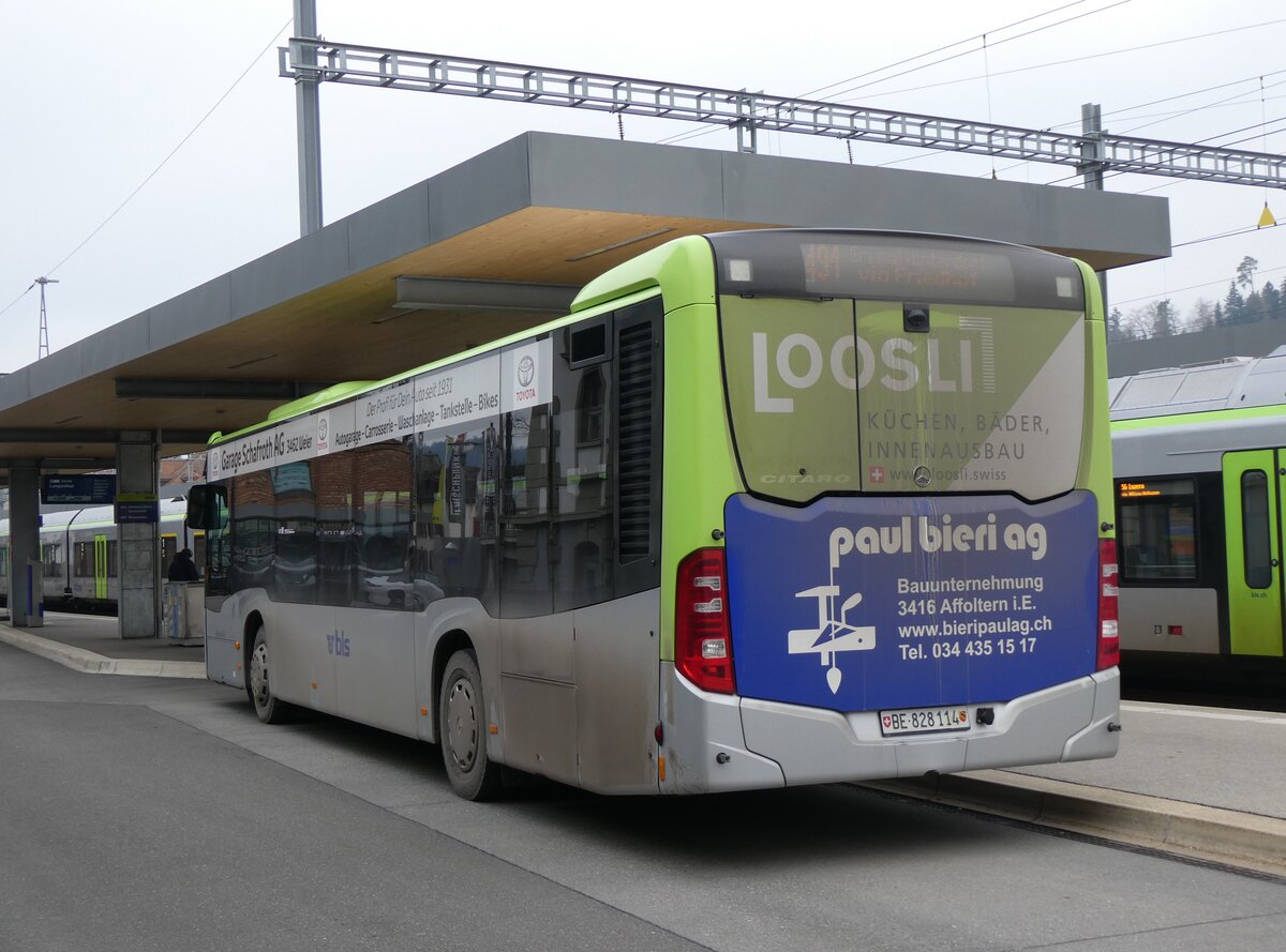 (271'213) - Busland, Burgdorf - Nr. 114/BE 828'114 - Mercedes am 17. Januar 2025 beim Bahnhof Huttwil