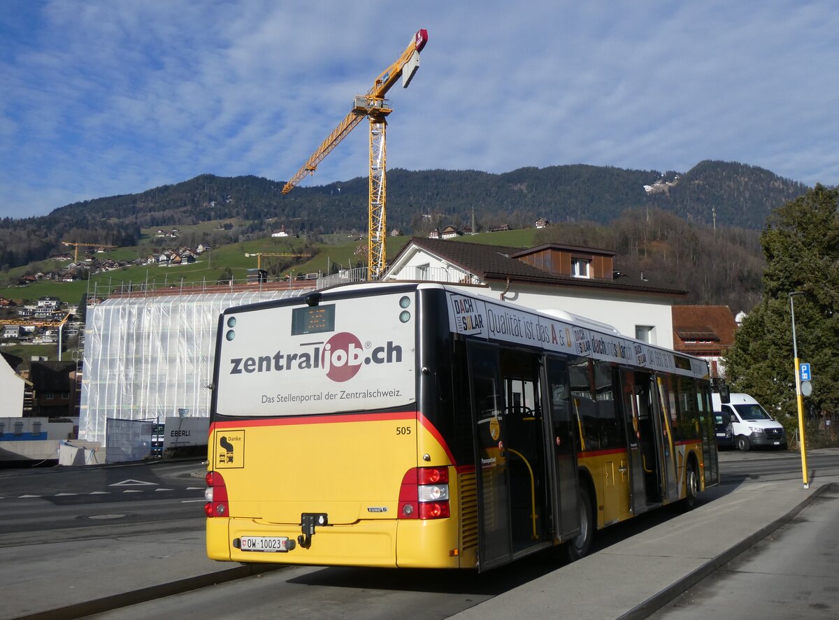 (271'408) - PostAuto Zentralschweiz - Nr. 505/OW 10'023/PID 10'267 - MAN (ex Nr. 4; ex Dillier, Sarnen Nr. 4) am 24. Januar 2025 beim Bahnhof Sarnen