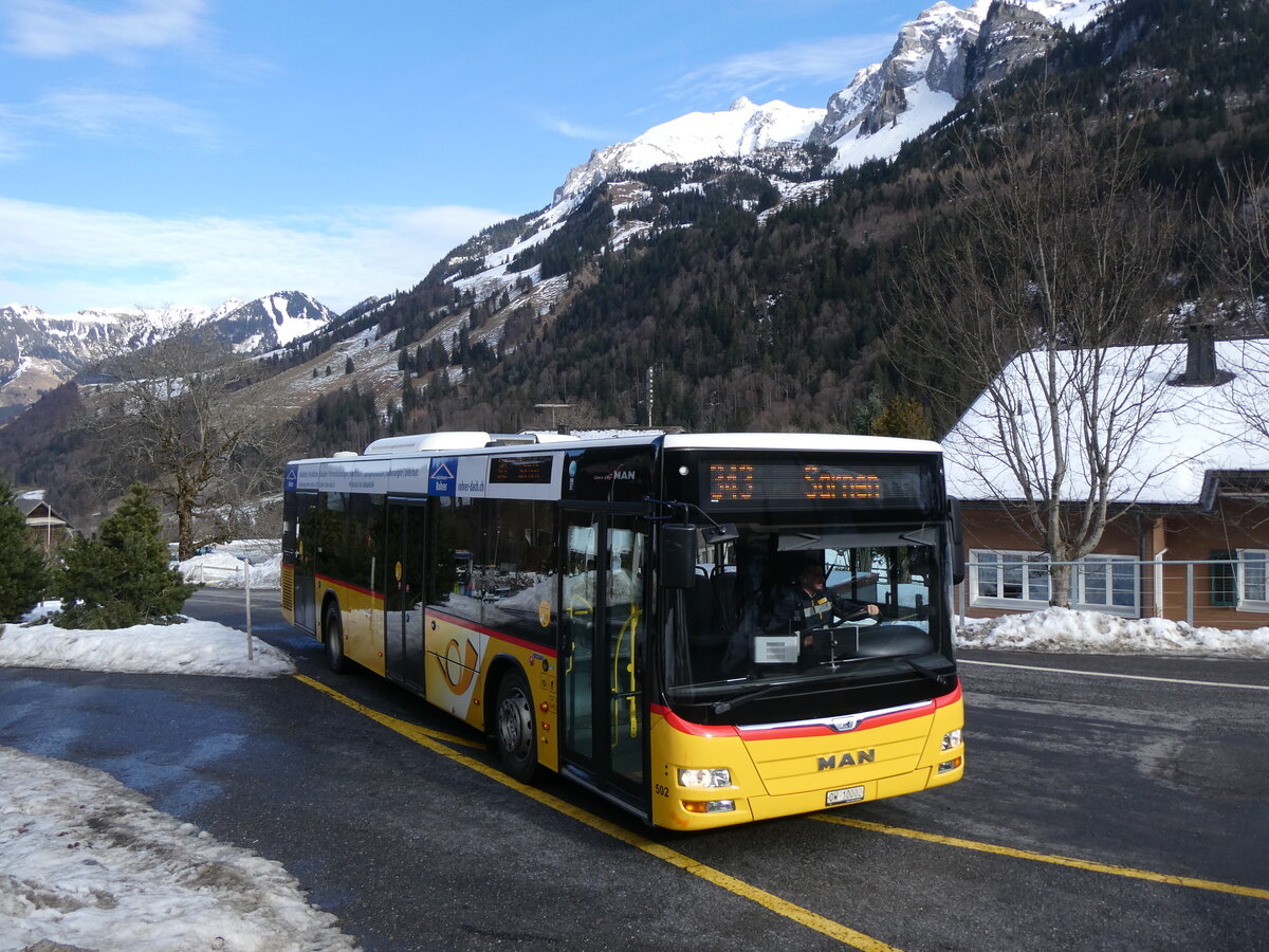 (271'434) - PostAuto Zentralschweiz - Nr. 502/OW 10'002/PID 10'266 - MAN (ex Nr. 5; ex Dillier, Sarnen Nr. 5) am 24. Januar 2025 auf der Stckalp