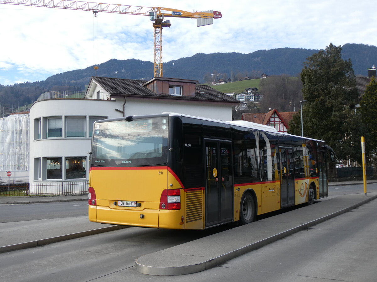 (271'441) - PostAuto Zentralschweiz - Nr. 511/OW 16'211/PID 10'290 - MAN (ex Nr. 11; ex Mattli, Wassen) am 24. Januar 2025 beim Bahnhof Sarnen