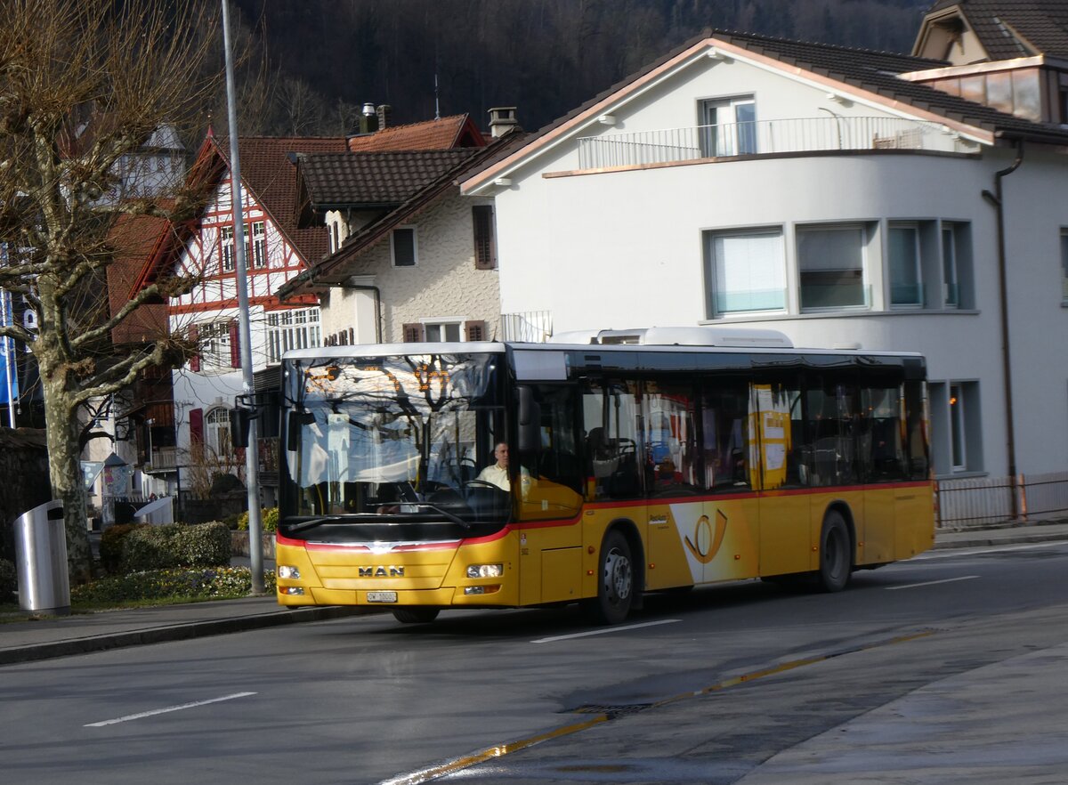 (271'444) - PostAuto Zentralschweiz - Nr. 502/OW 10'002/PID 10'266 - MAN (ex Nr. 5; ex Dillier, Sarnen Nr. 5) am 24. Januar 2025 beim Bahnhof Sarnen