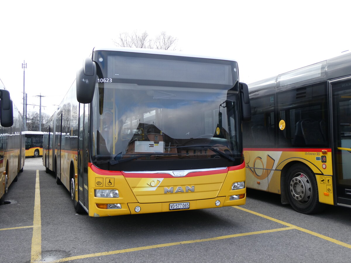 (271'577) - CarPostal Ouest - VD 577'065/PID 10'623 - MAN am 1. Februar 2025 in Yverdon, Garage