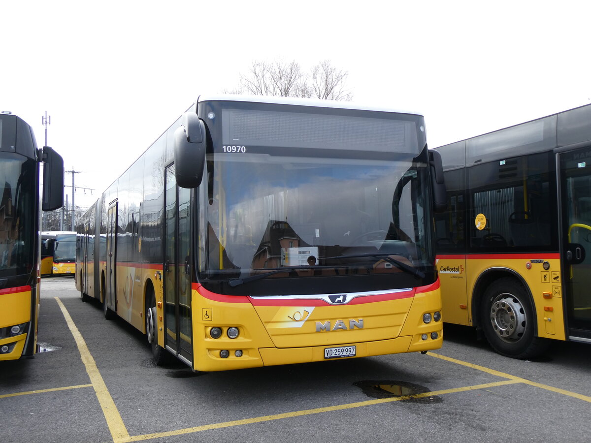 (271'578) - CarPostal Ouest - VD 259'997/PID 10'970 - MAN am 1. Februar 2025 in Yverdon, Garage