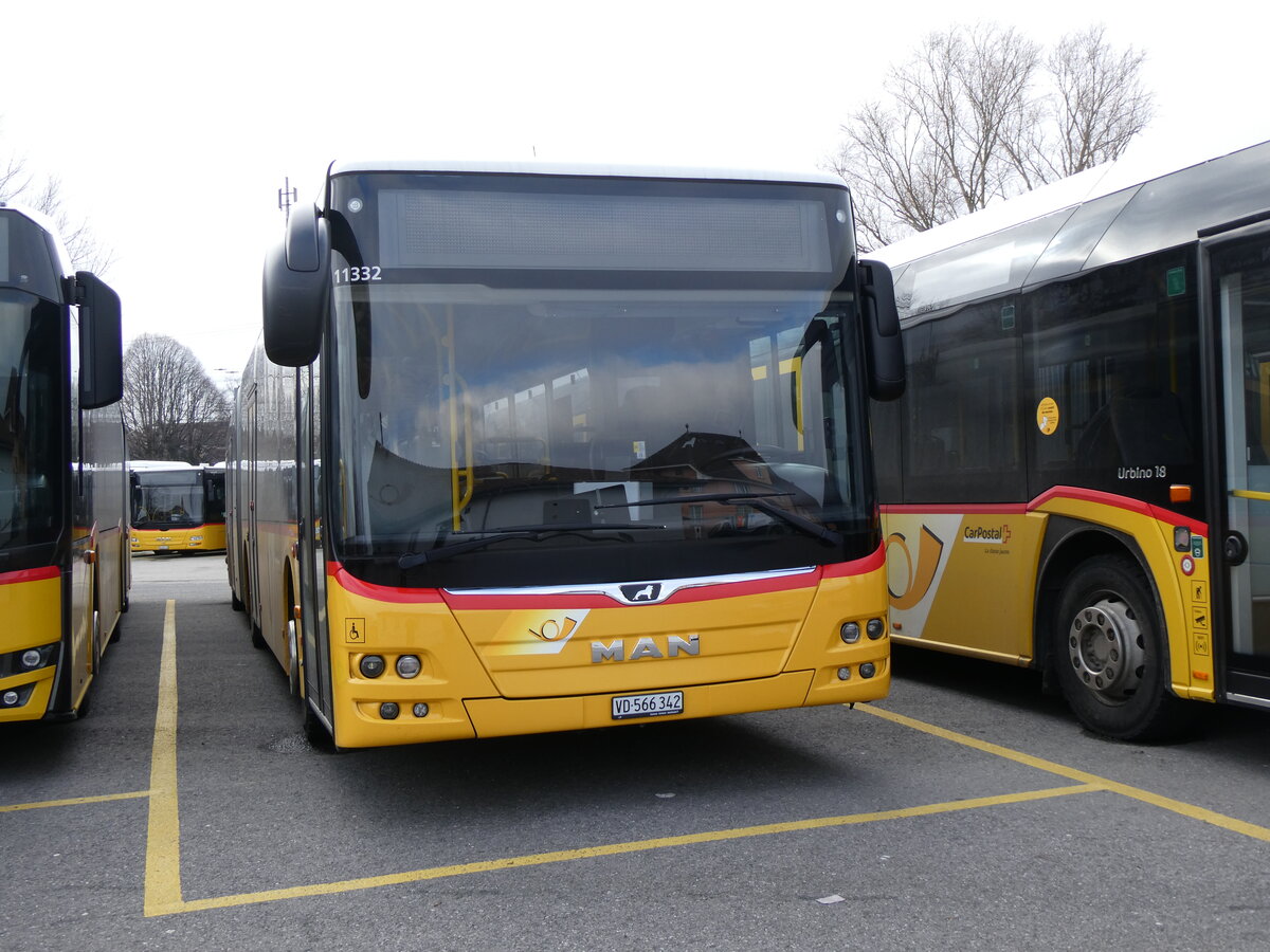 (271'580) - CarPostal Ouest - VD 566'342/PID 11'332 - MAN am 1. Februar 2025 in Yverdon, Garage