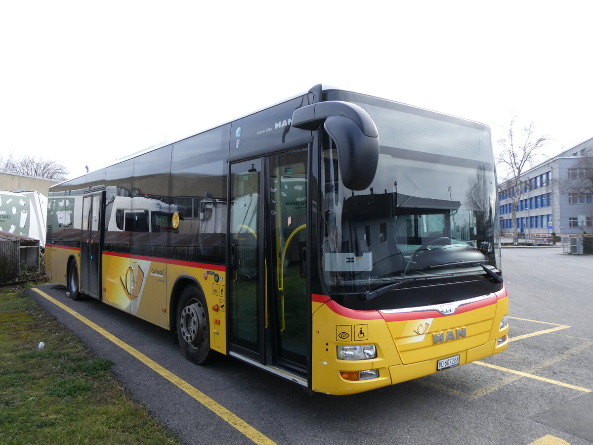 (271'597) - CarPostal Ouest - VD 607'268/PID 10'385 - MAN (ex JU 52'241; ex Nr. 60) am 1. Februar 2025 in Yverdon, Garage