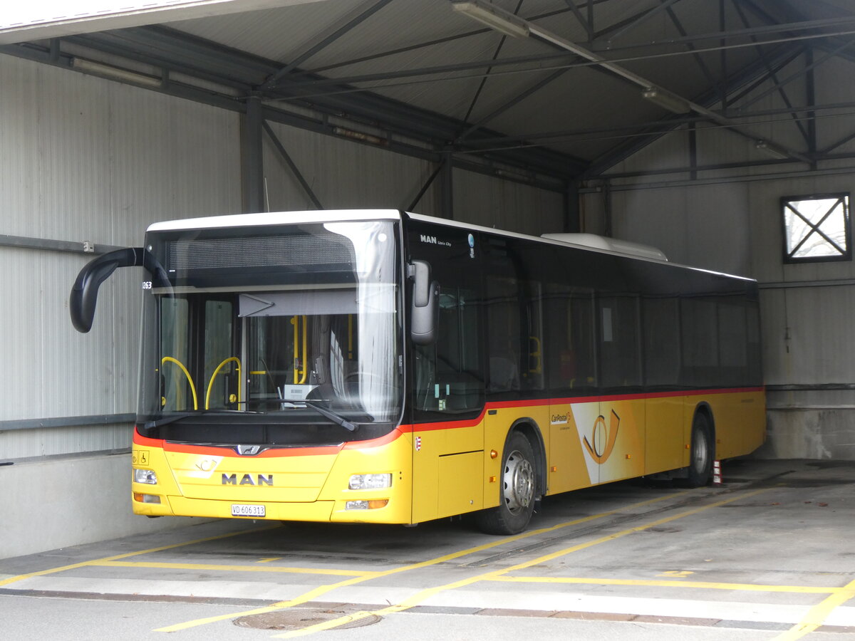 (271'603) - CarPostal Ouest - VD 606'313/PID 10'263 - MAN (ex JU 51'293; ex Nr. 59) am 1. Februar 2025 in Yverdon, Garage