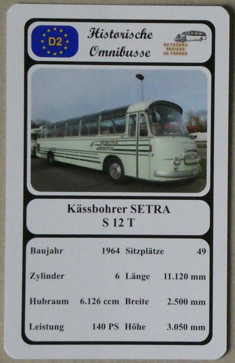 (271'819) - Quartett-Spielkarte mit Kssbohrer SETRA S 12 T von 1964 am 9. Februar 2025 in Thun