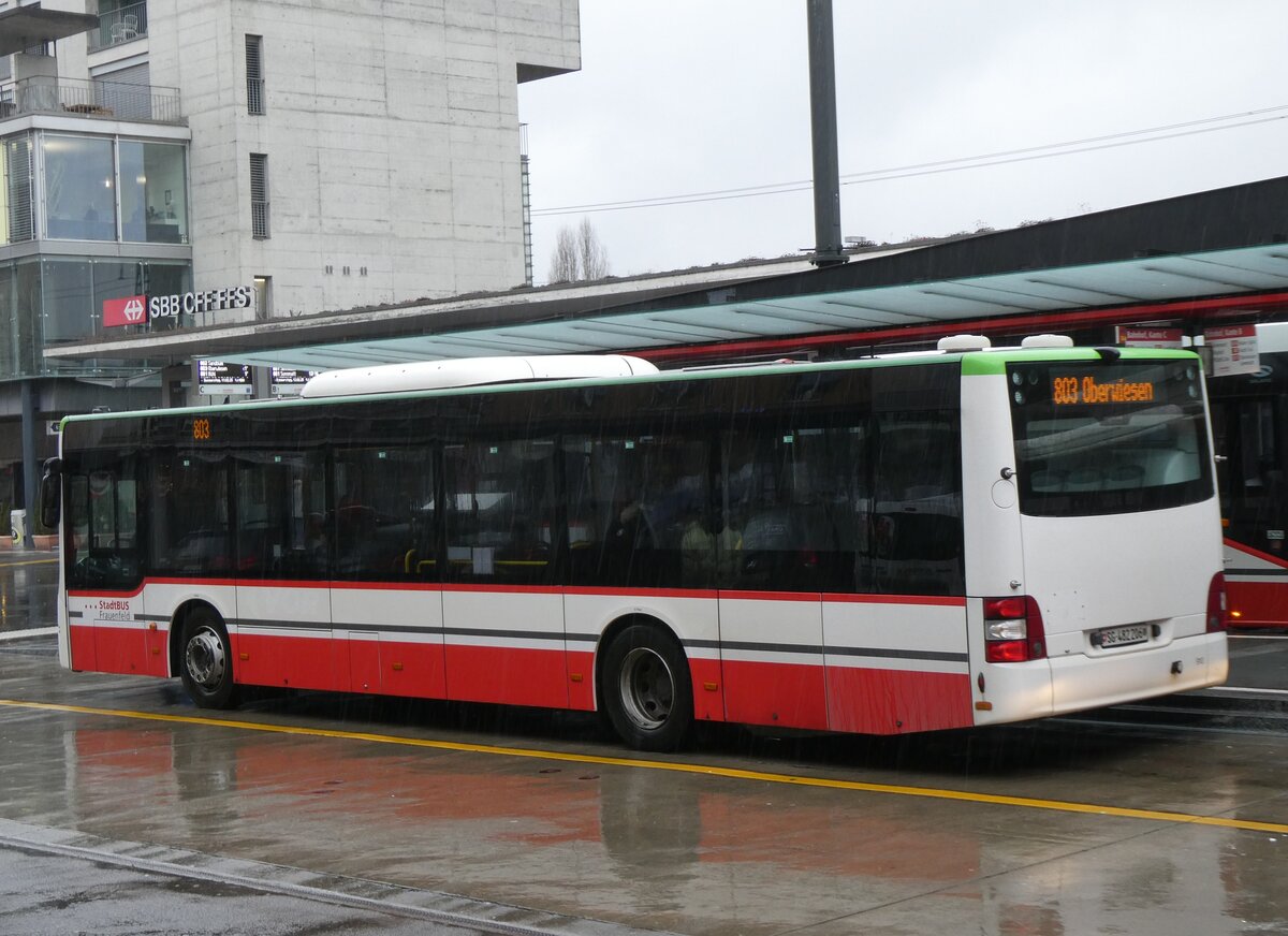 (271'887) - StadtBUS, Frauenfeld - Nr. 910/SG 482'206 - MAN (ex RTB Altsttten Nr. 910; ex PostBus/A BD 15'357) am 13. Februar 2025 beim Bahnhof Frauenfeld