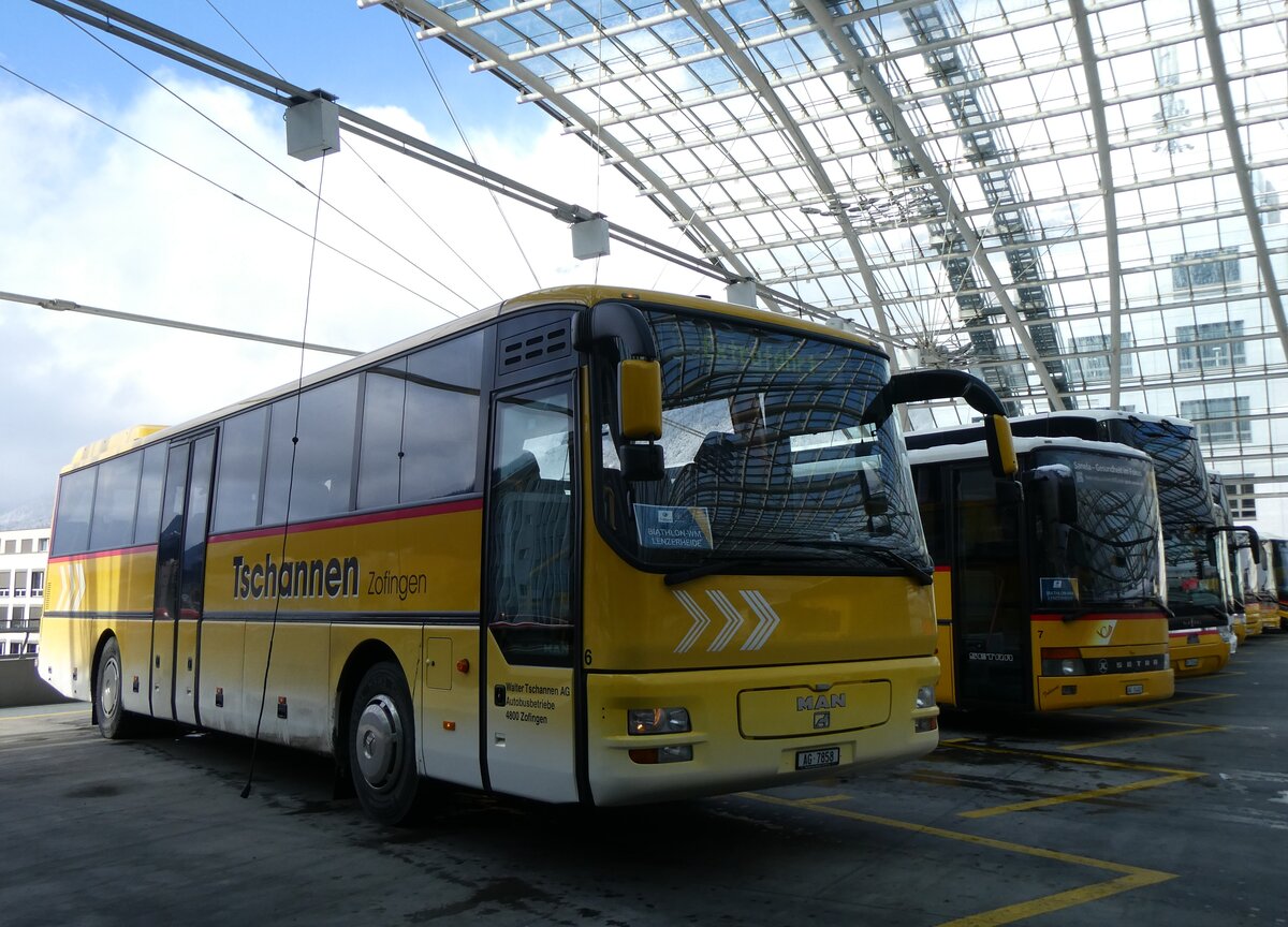 (272'026) - Tschannen, Zofingen - Nr. 6/AG 7858 - MAN (ex STI Thun Nr. 39) am 14. Februar 2025 in Chur, Postautostation