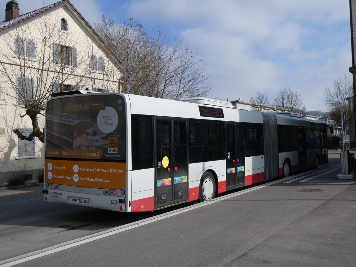 (272'120) - SW Winterthur - Nr. 348/ZH 766'348 - Solaris am 15. Februar 2025 beim Bahnhof Winterthur Wlflingen