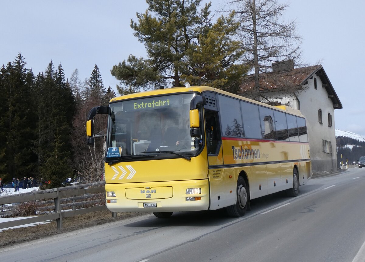 (272'408) - Tschannen, Zofingen - Nr. 6/AG 7858 - MAN (ex STI Thun Nr. 39) am 22. Februar 2025 in Lantsch/Lenz, Biathlon-WM