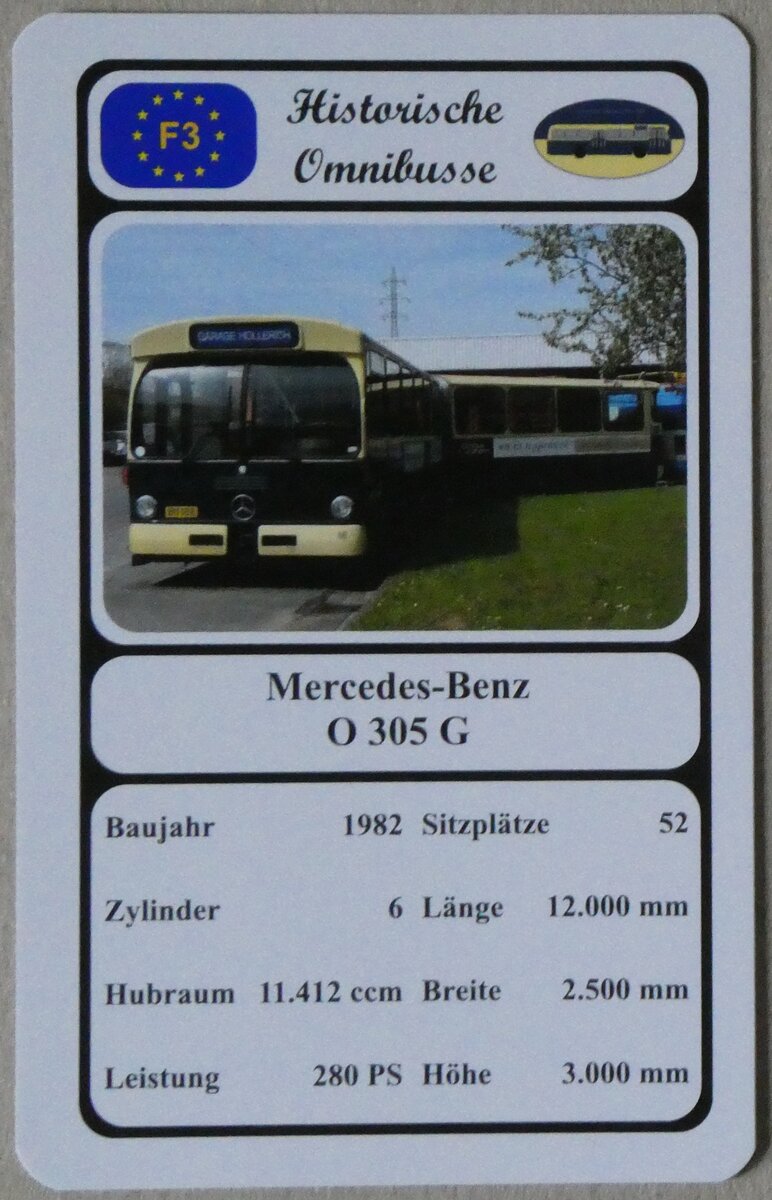 (272'451) - Quartett-Spielkarte mit Mercedes-Benz O 305 G von 1982 am 23. Februar 2025 in Thun