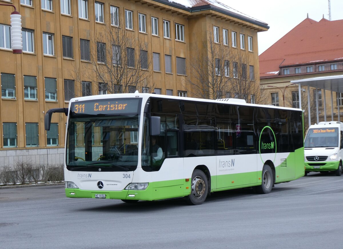 (272'481) - transN, La Chaux-de-Fonds - Nr. 304/NE 90'304 - Mercedes (ex TRN La Chaux-de-Fonds Nr. 304) am 28. Februar 2025 beim Bahnhof La Chaux-de-Fonds