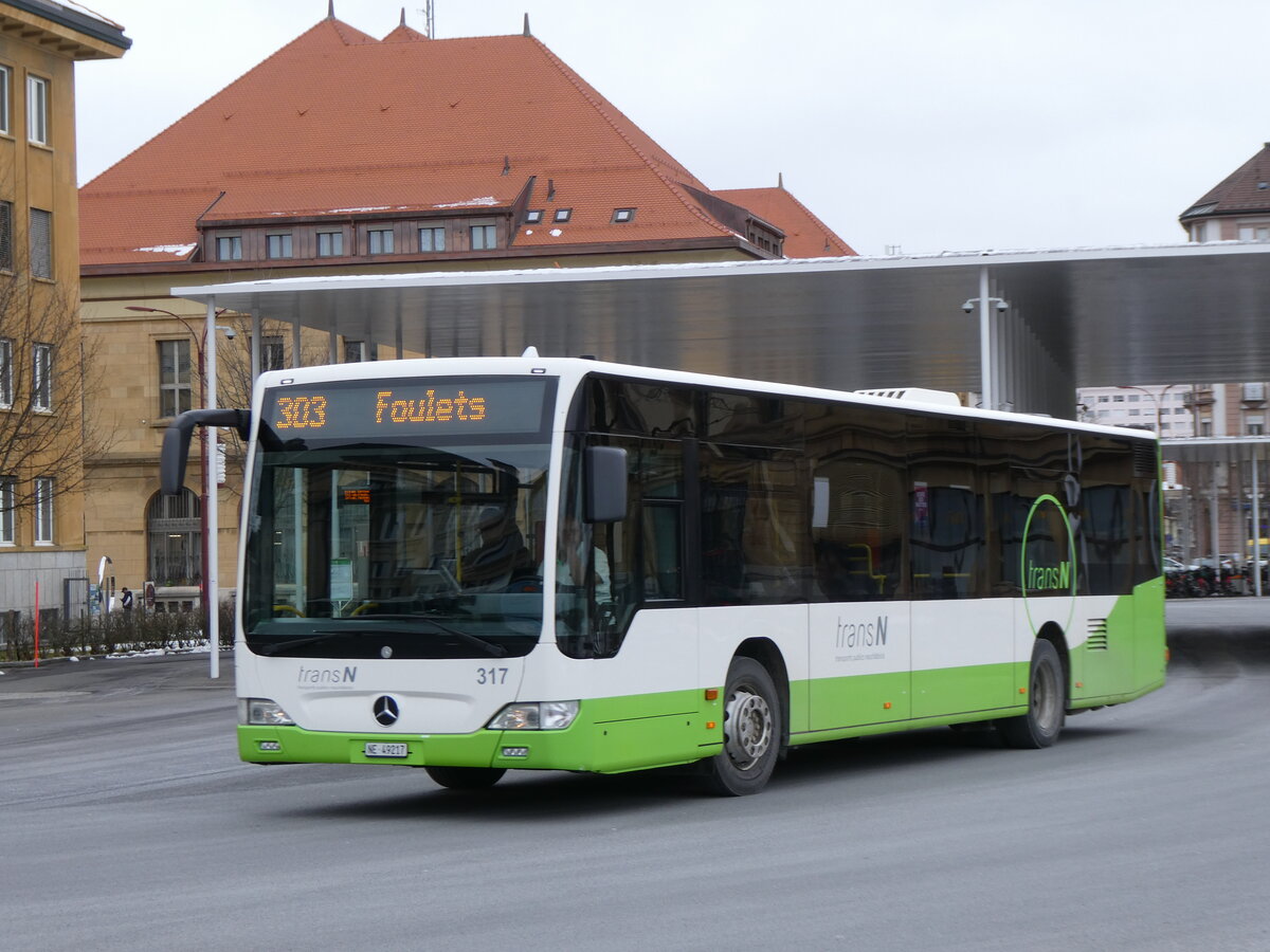 (272'483) - transN, La Chaux-de-Fonds - Nr. 317/NE 480217 - Mercedes (ex TRN La Chaux-de-Fonds Nr. 317) am 28. Februar 2025 beim Bahnhof La Chaux-de-Fonds