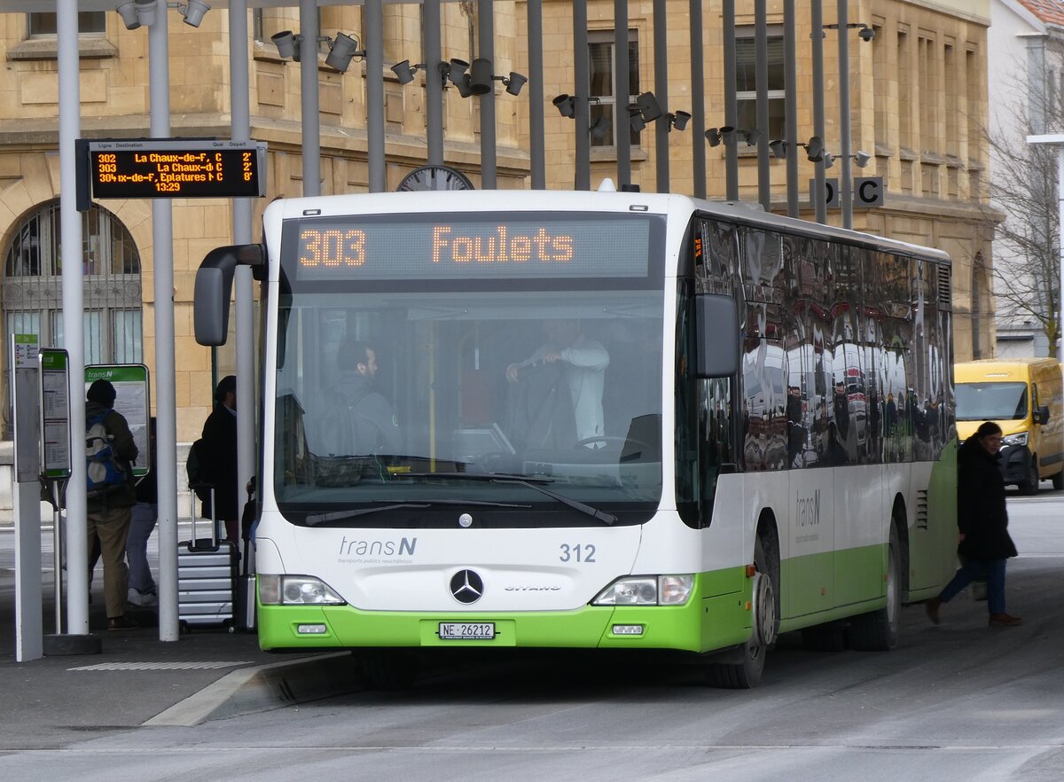 (272'490) - transN, La Chaux-de-Fonds - Nr. 312/NE 26'212 - Mercedes (ex TRN La Chaux-de-Fonds Nr. 312) am 28. Februar 2025 beim Bahnhof La Chaux-de-Fonds