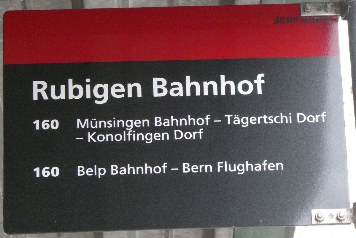 (272'507) - BERNMOBIL-Haltestellenschild - Rubigen, Bahnhof - am 1. Mrz 2025