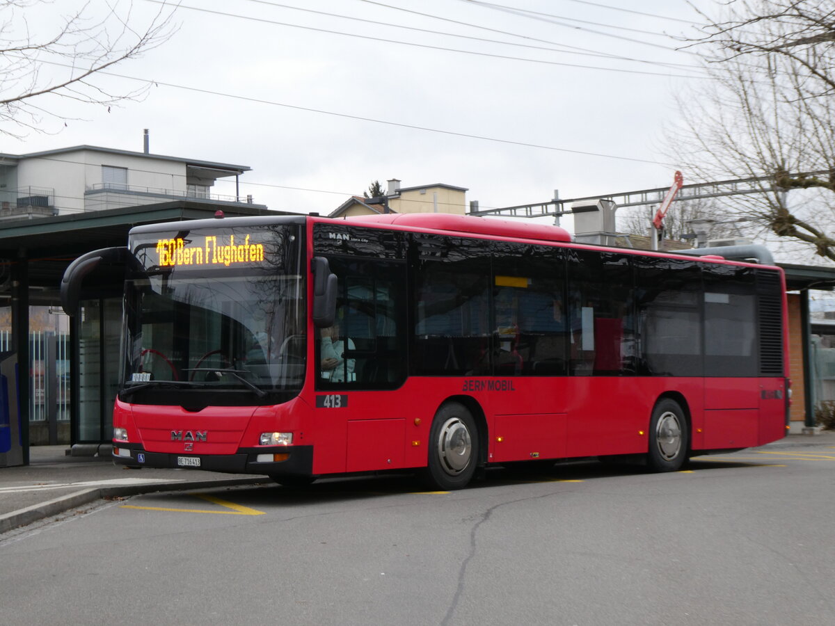 (272'508) - Bernmobil, Bern - Nr. 413/BE 716'413 - MAN am 1. Mrz 2025 beim Bahnhof Rubigen