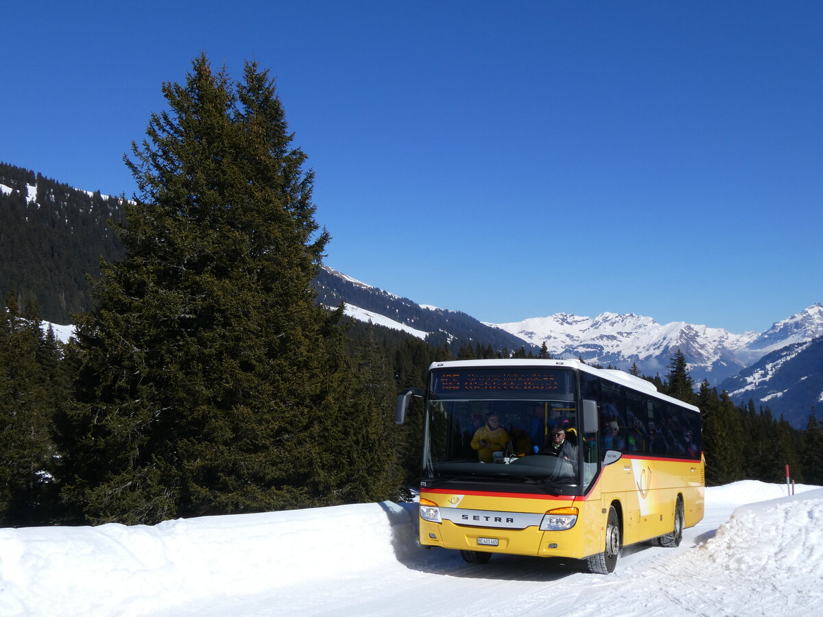 (272'586) - PostAuto Bern - BE 401'465/PID 4715 - Setra (ex AVG Meiringen Nr. 65) am 2. Mrz 2025 bei der Grossen Scheidegg