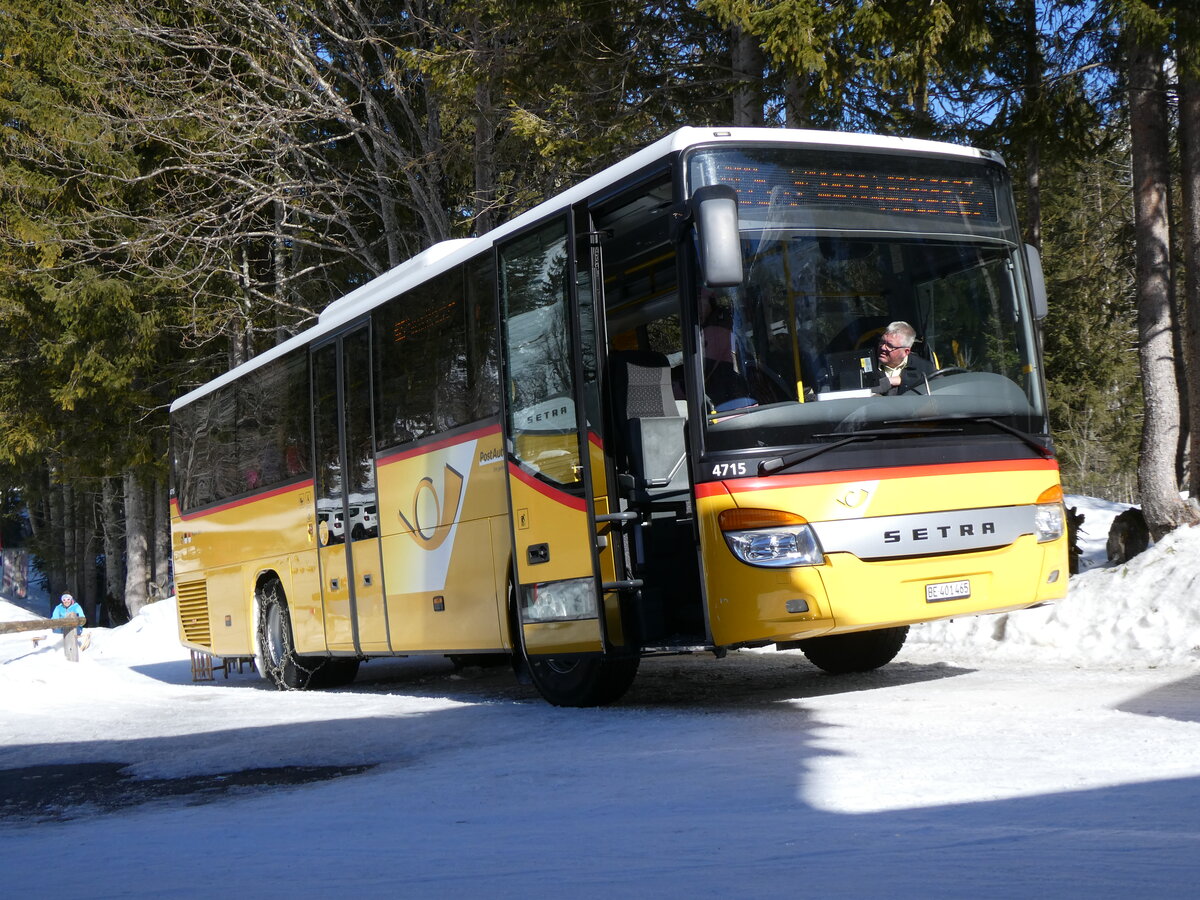 (272'596) - PostAuto Bern - BE 401'465/PID 4715 - Setra (ex AVG Meiringen Nr. 65) am 2. Mrz 2025 auf der Schwarzwaldalp