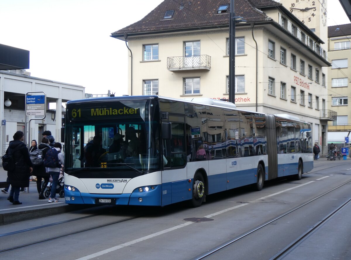 (273'158) - VBZ Zrich - Nr. 558/ZH 730'558 - Neoplan am 24. Mrz 2025 beim Bahnhof Zrich Oerlikon