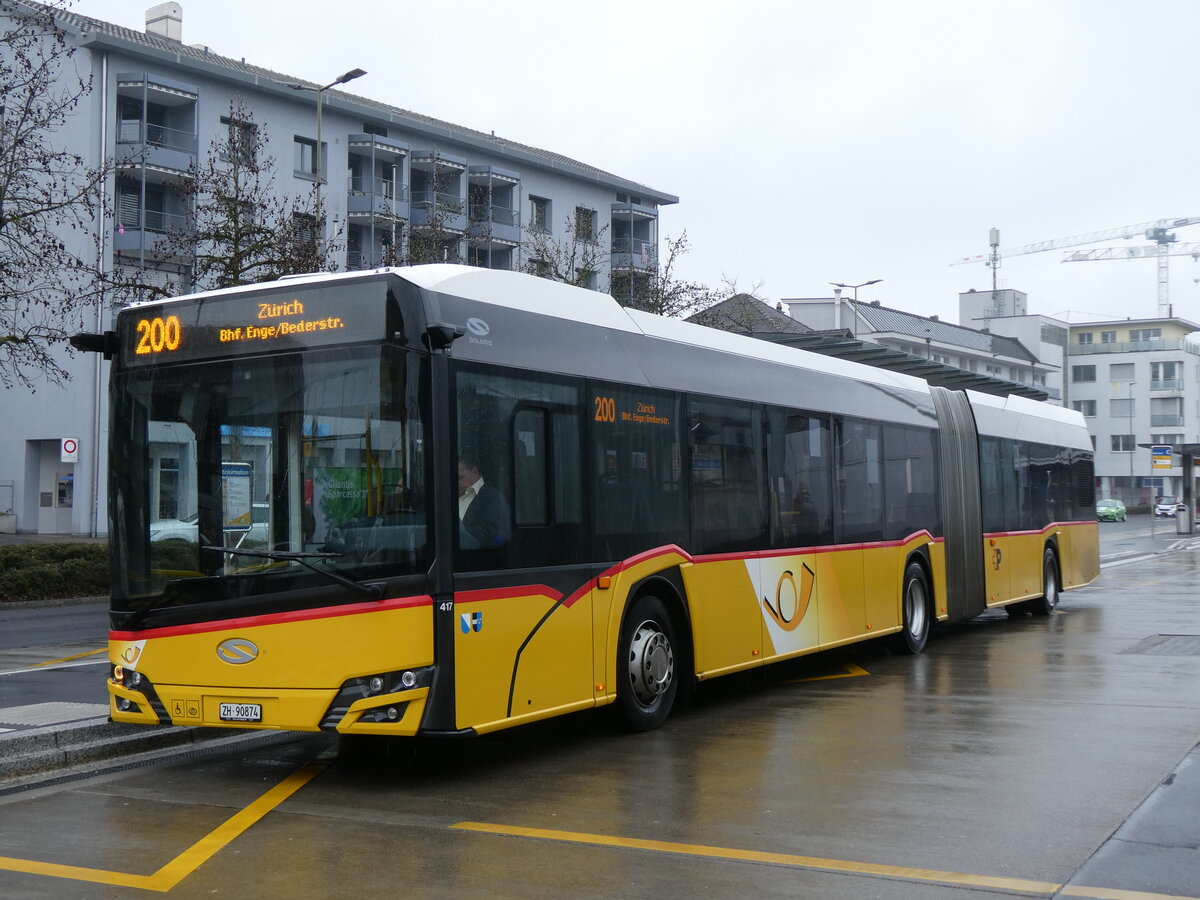 (273'359) - Stutz, Jonen - Nr. 417/ZH 90'874/PID 11'792 - Solaris am 29. Mrz 2025 beim Bahnhof Affoltern
