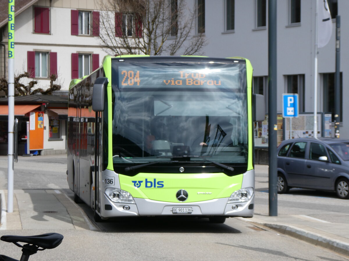 (273'446) - Busland, Burgdorf - Nr. 136/BE 901'136 - Mercedes am 31. Mrz 2025 beim Bahnhof Langnau