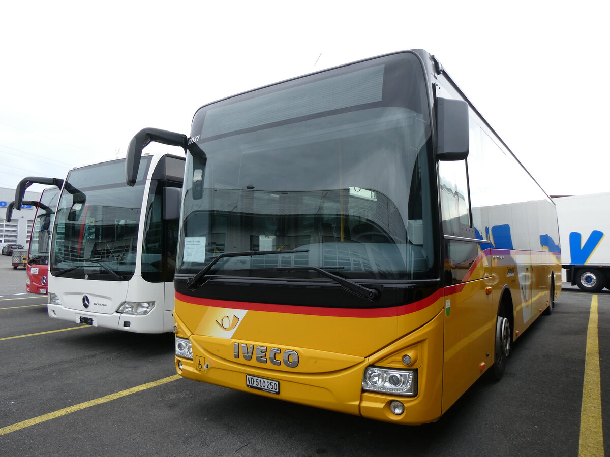 (273'916) - CarPostal Ouest - VD 510'250/PID 10'037 - Iveco (ex Faucherre, Moudon) am 12. April 2025 in Kerzers, Interbus