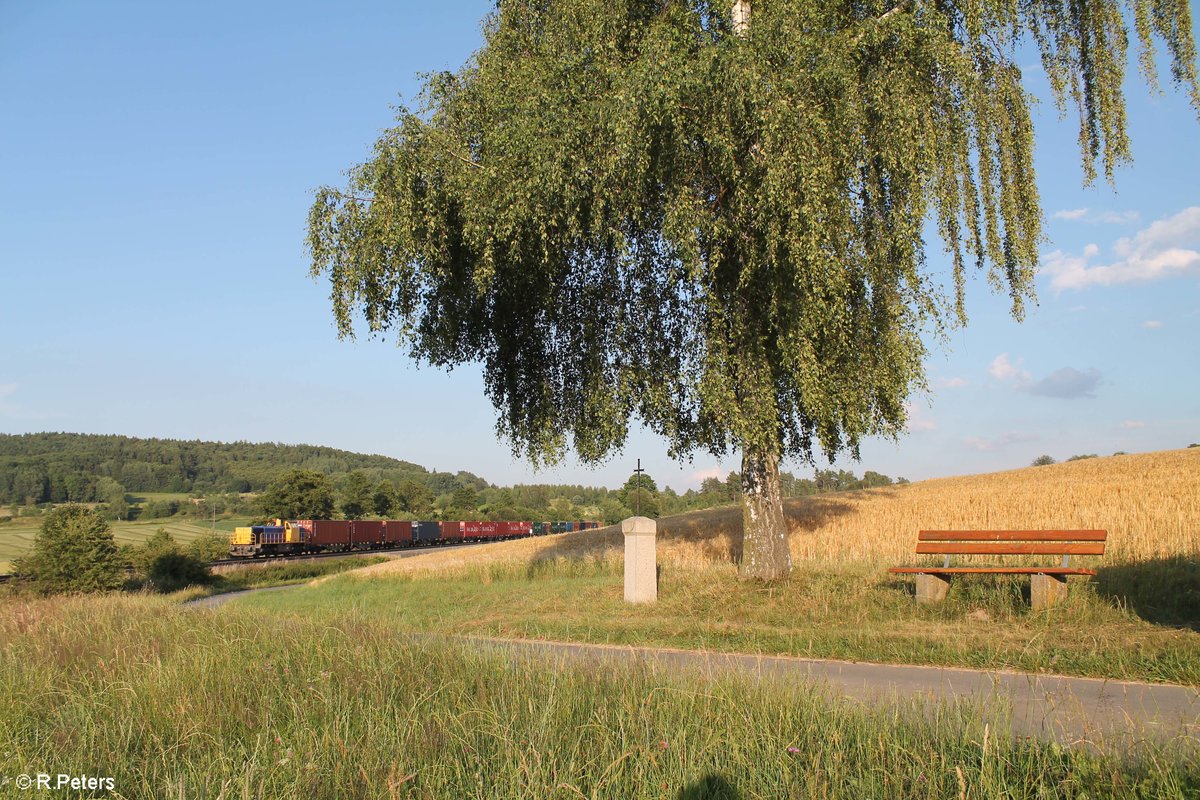 277 003-0 zieht bei Lengenfeld den Wiesau - Hamburg Containerzug. 05.07.17