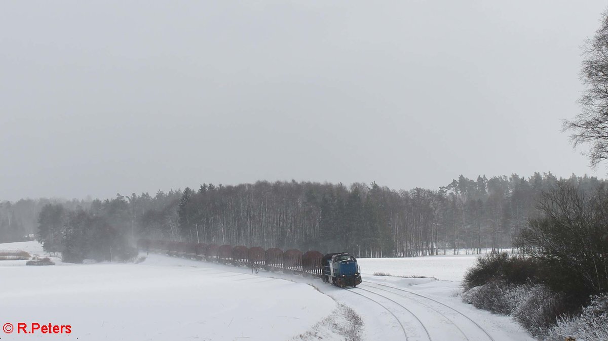 277 005 zieht bei Oberteich einen leer Holzzug nach Cheb . 14.01.17