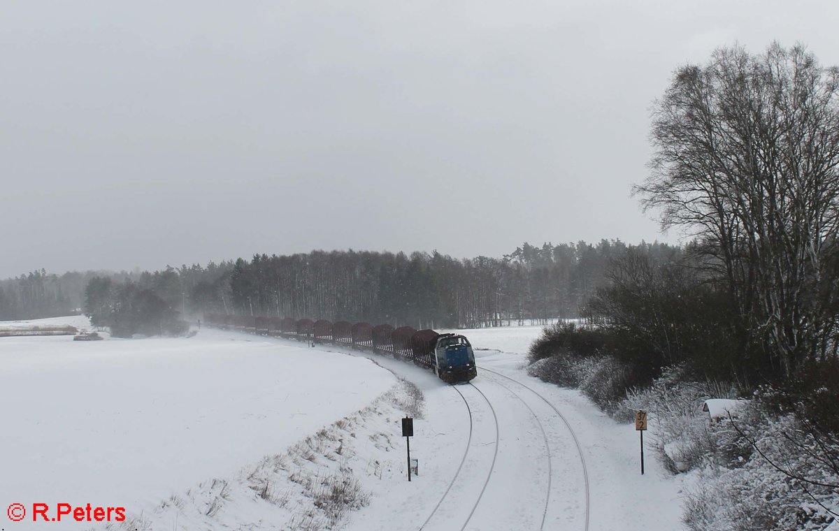 277 005 zieht bei Oberteich einen leer Holzzug nach Cheb . 14.01.17