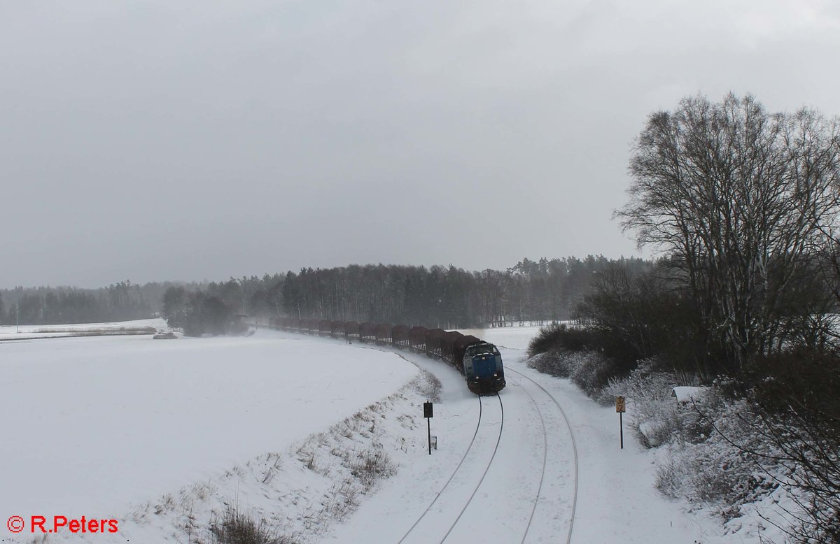 277 005 zieht bei Oberteich einen leer Holzzug nach Cheb . 14.01.17