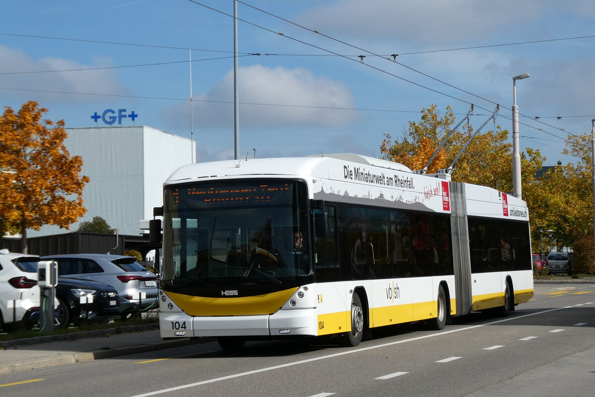 (281'121) - VBSH Schaffhausen - Nr. 104 - Hess/Hess Gelenktrolleybus am 10. Oktober 2025 in Schaffhausen, Ebnat